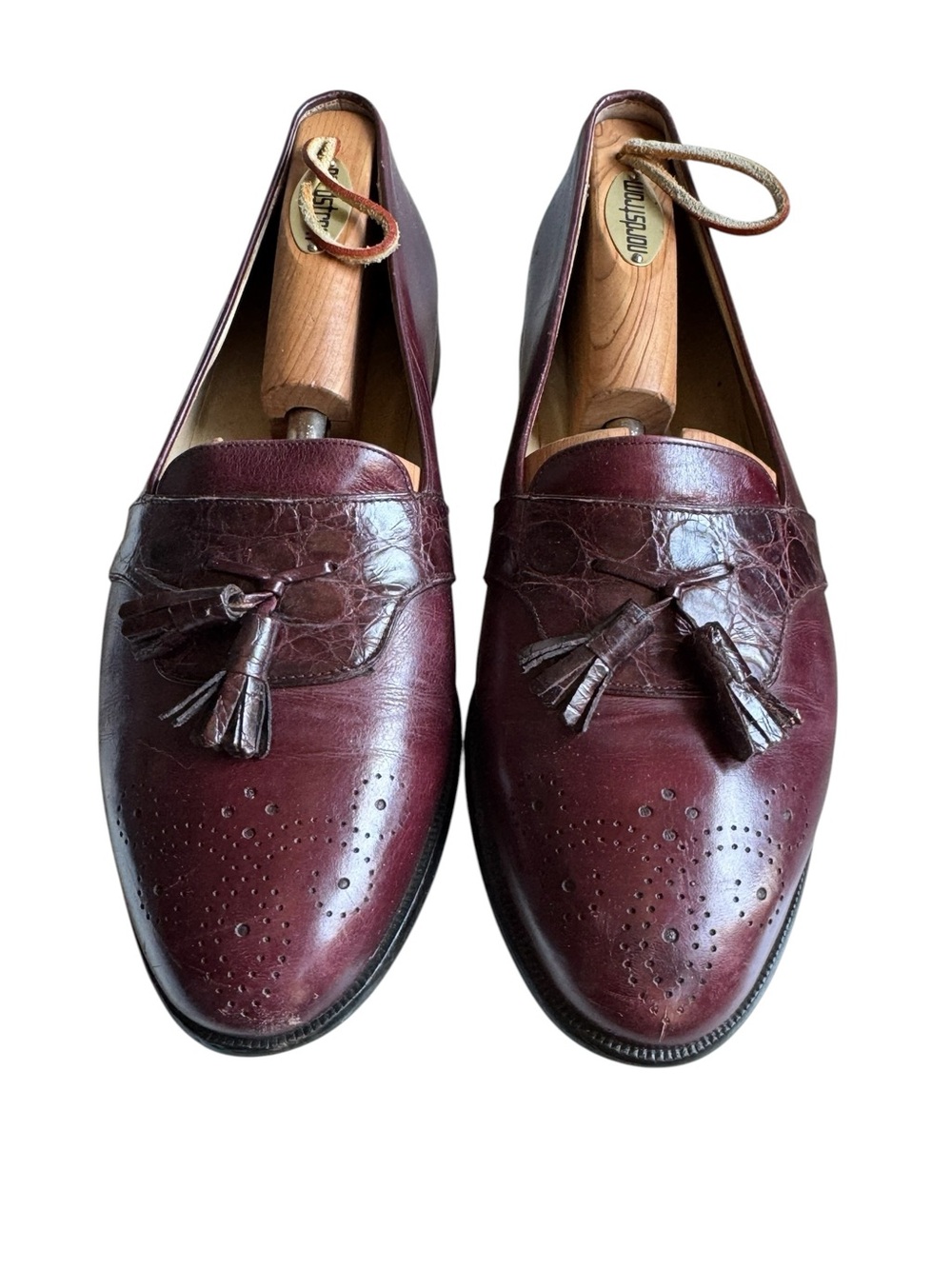 Vintage Mezlan High End Genuine Crocodile Men's 9 Burgundy Tassel Loafers NICE